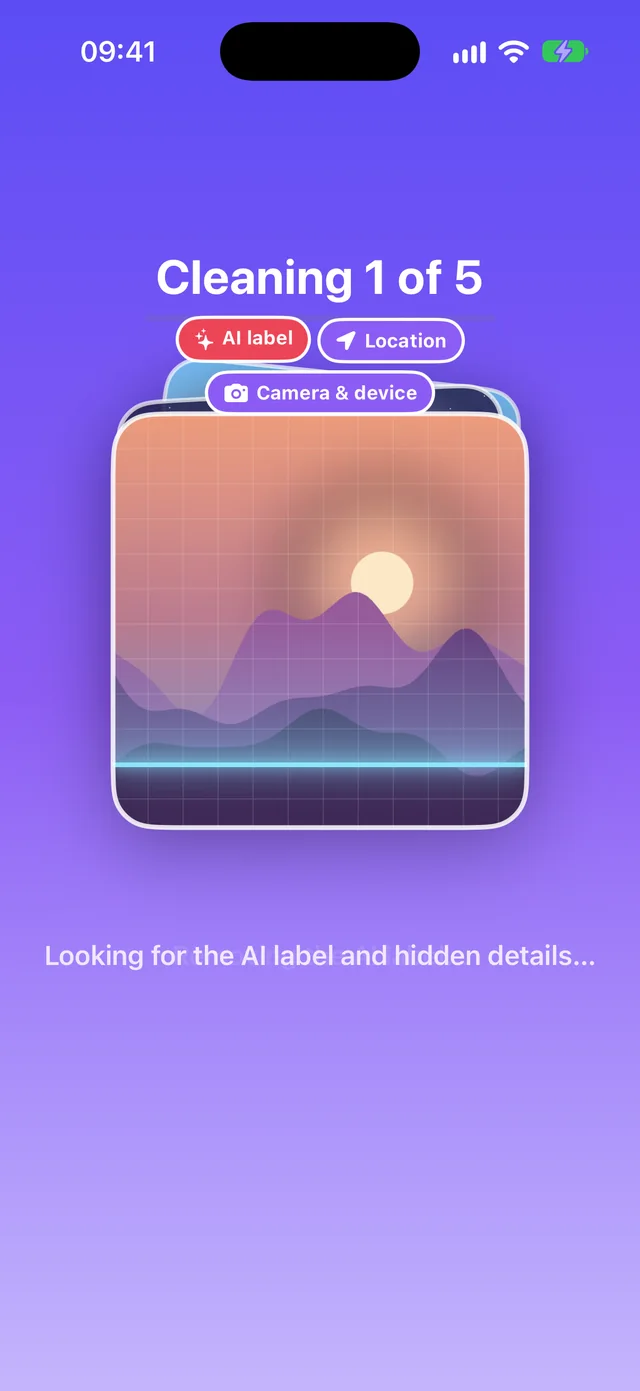 Scanning a photo for the AI label, location and camera details